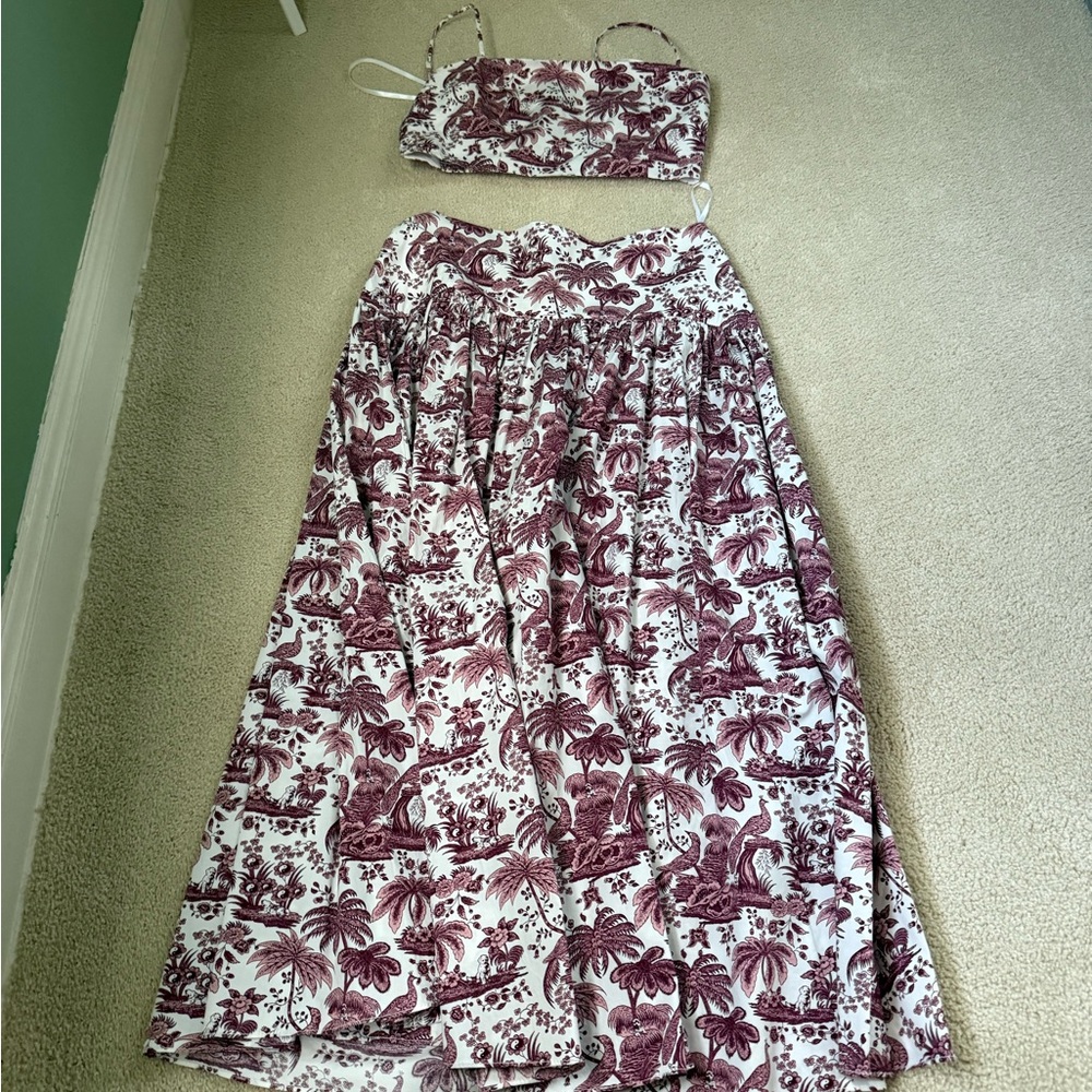 STAUD Burgundy and White Skirt Set